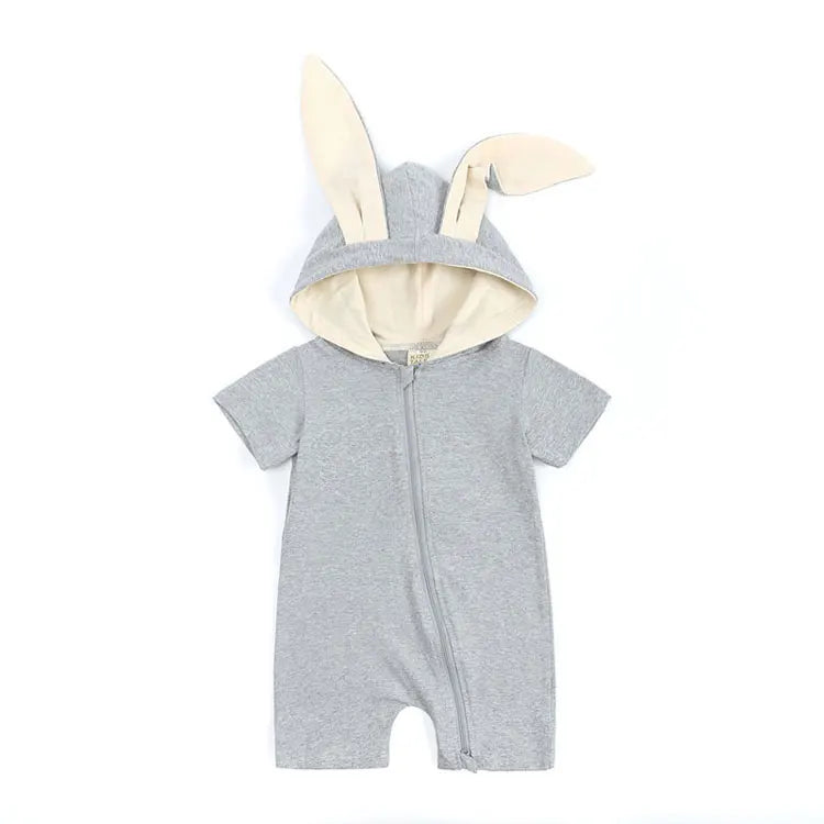 Cartoon Rabbit Girls Rompers Cotton Short Sleeve Hooded Zipper Newborn Clothes Boys Rompers Summer Baby Clothing 3-18 Months