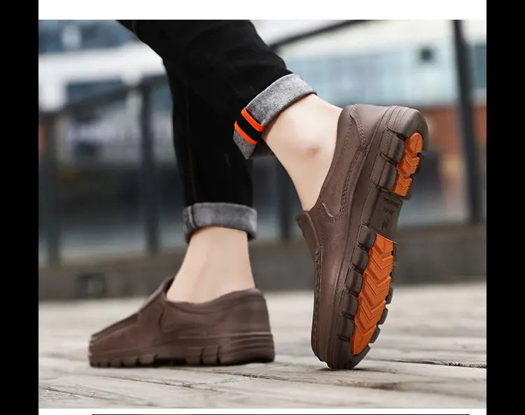 Men's non-slip waterproof casual leather shoes lace-up chef work shoes plus size men's shoes new 2024