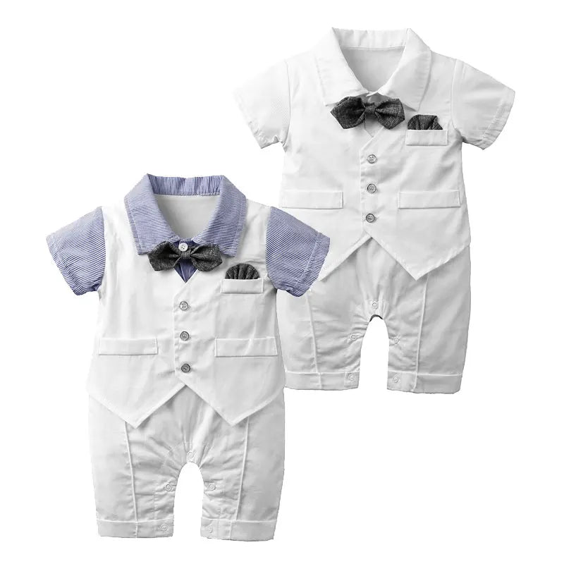 Gentleman Style Newborn Clothes Boys Rompers Summer Baby Boy Romper Cotton Short Sleeve Bow Tie Infant Rompers 3-24 Months