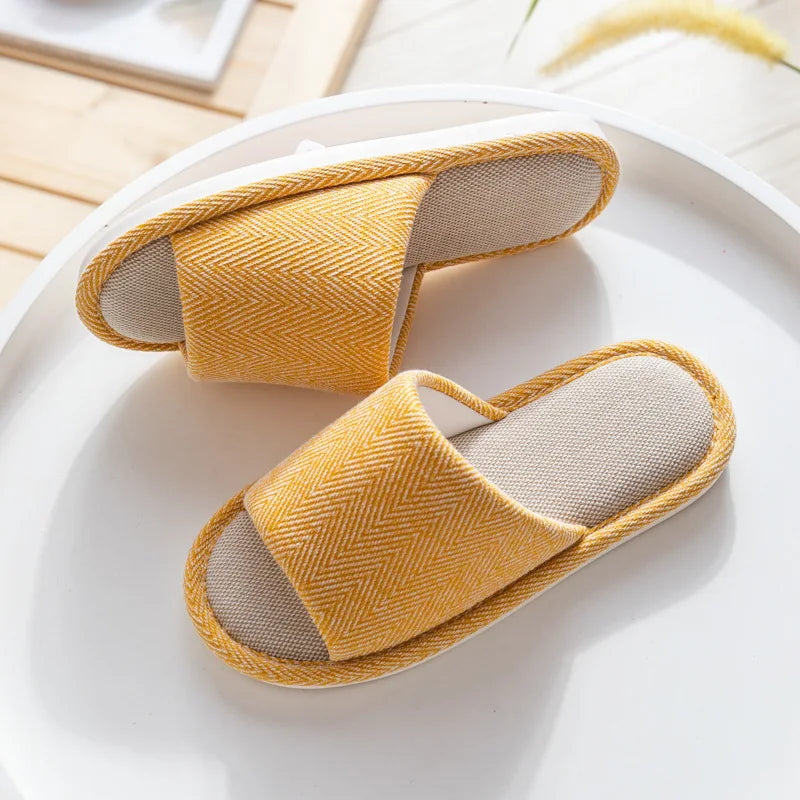 Breathable Linen Home Slippers Women 2024 Winter Soft Sole House Cotton Slippers Woman Anti Slip Flat Heels Couple Floor Shoes