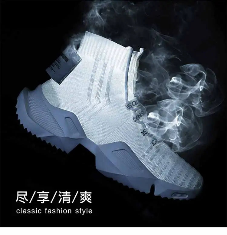 Men's white casual shoes Mesh sneakers breathable high top comfortable men's shoes large size new shoes40-47