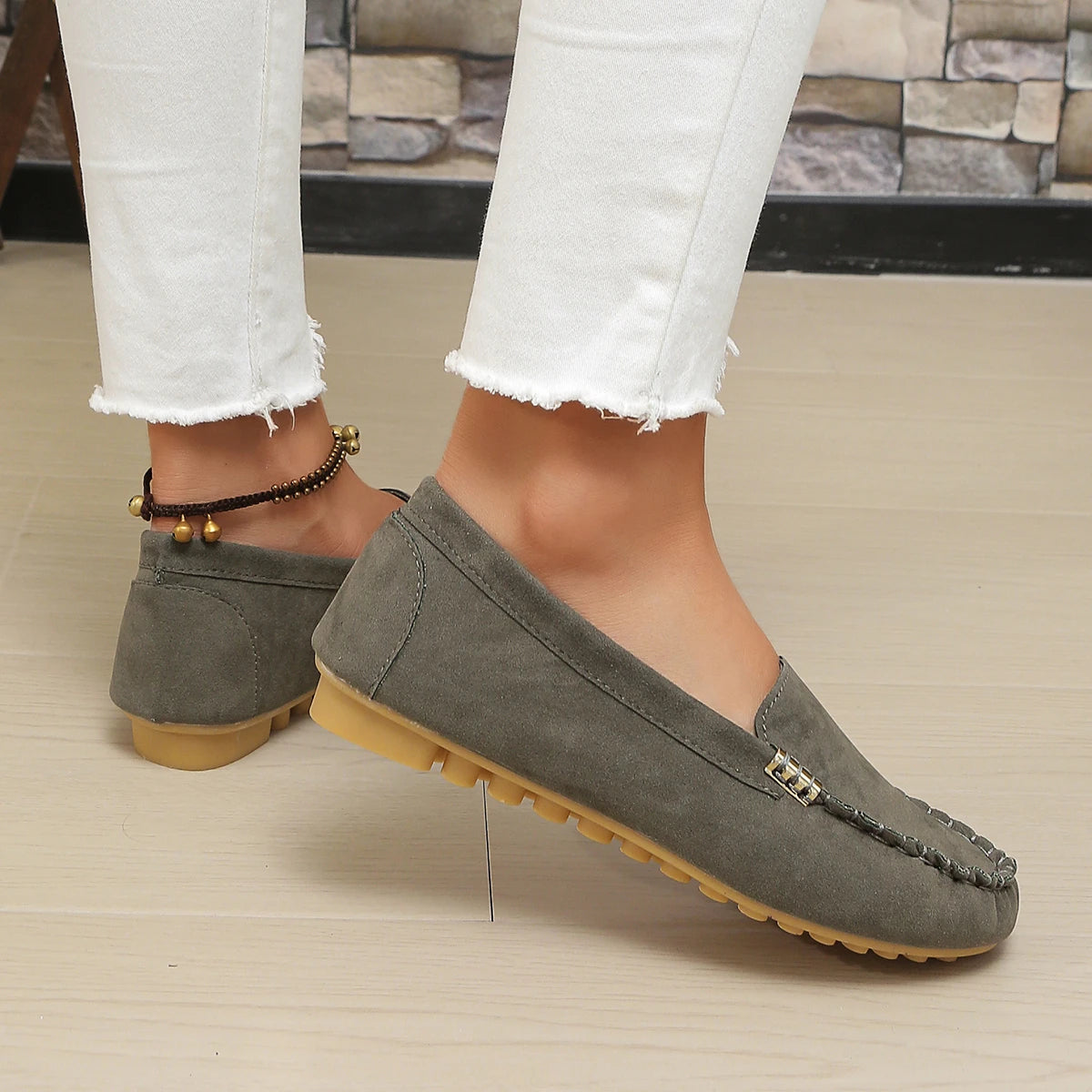 New Women's Casual Flat Sole Single Shoes, Trendy and Versatile, One Step Padded Bean Shoes, Comfortable Mary Jane Shoes