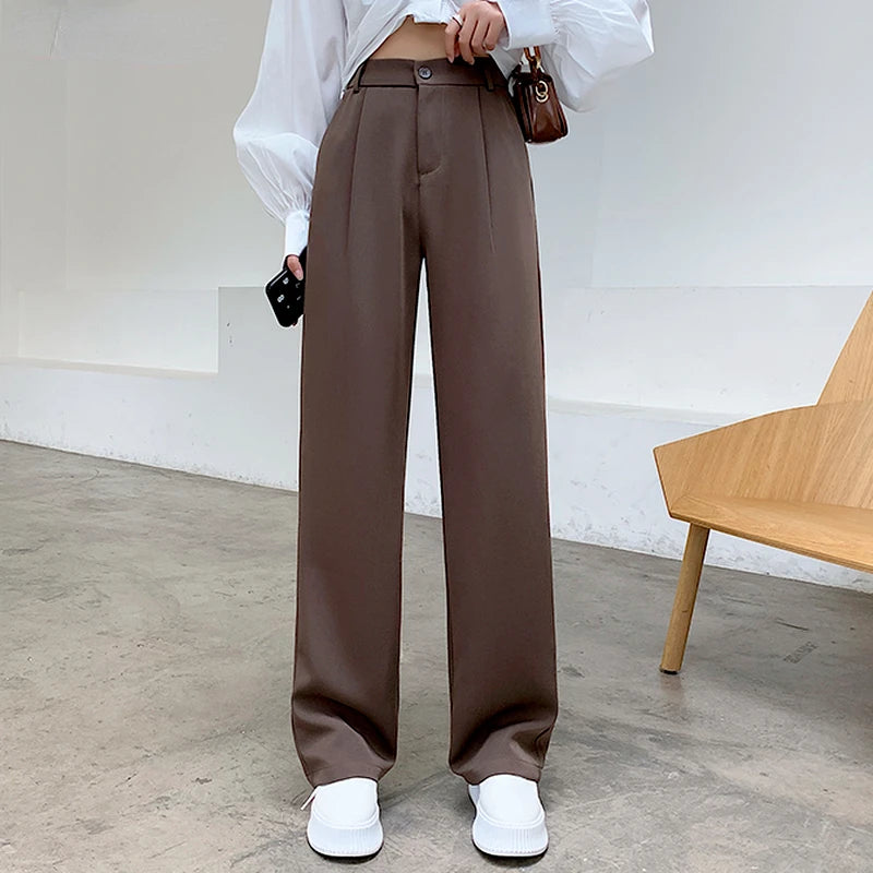 Women High Waist Floor-Length Suits Pants Autumn Winter White Loose Wide Leg Pants Female Office Ladies Straight Long Trousers