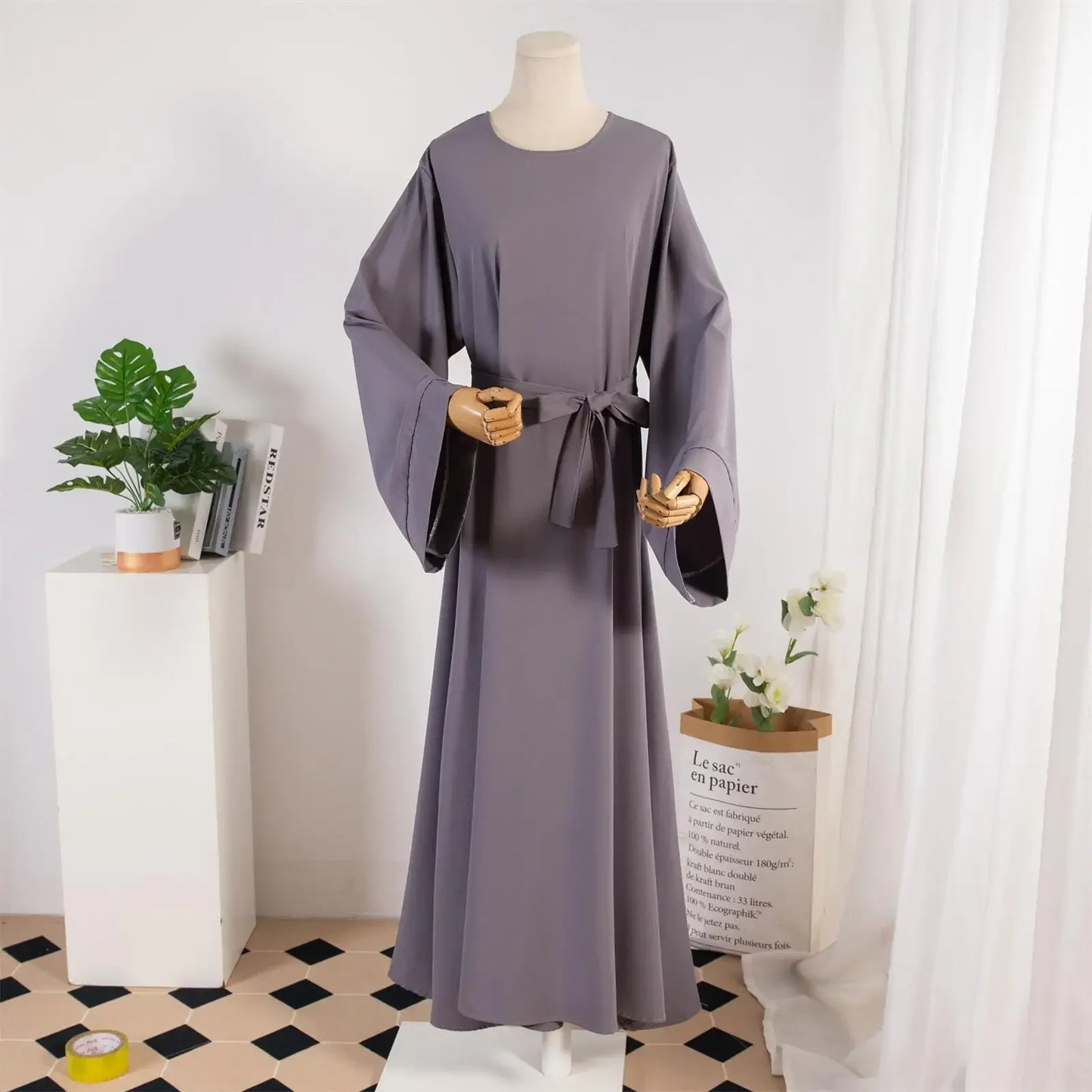 Muslim Abayas With Belt Loose Kaftans Prayer Dress Full Sleeve Islamic Clothing Women Jilbabs Dubai Robe Lace Up Long Dresses