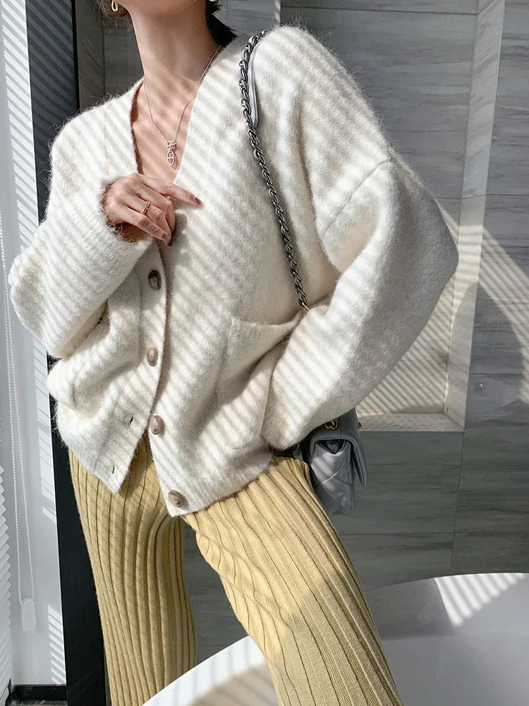 Autumn Winter Casual Thick Knitted Pant Women Long Trousers Elastic High Waist Kniting Wide Leg Pants Striped Pantalon