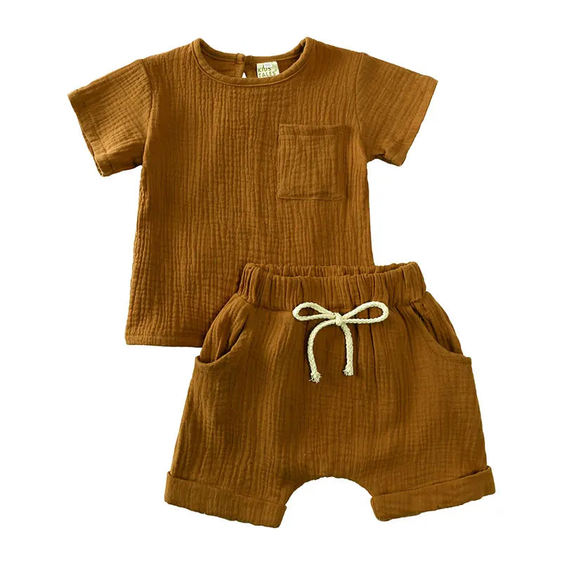 Summer Solid Color Toddler Girl Clothes Cotton Linen Kids Clothes Boys Outfit Set Fashion Children's Clothing 1-3 Years