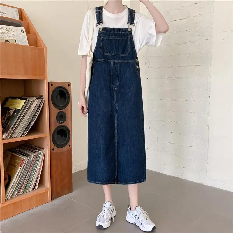 Spring Summer Denim Overall Dress Women Solid Casual Loose Spaghetti Strap Dresses Fashion Female Girls Sleeveless Jeans Dresses