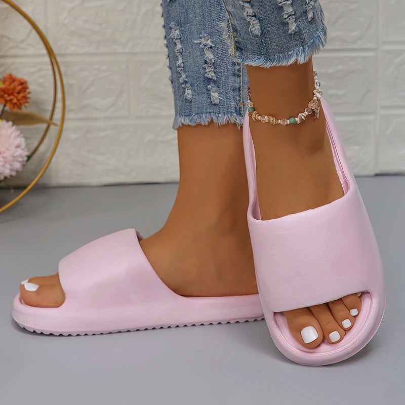 Simple Soft Sole Home Slippers for Women Non Slip Flat Heels Bathroom Slippers Woman 2024 Summer Outdoor Cloud Slides Sandals