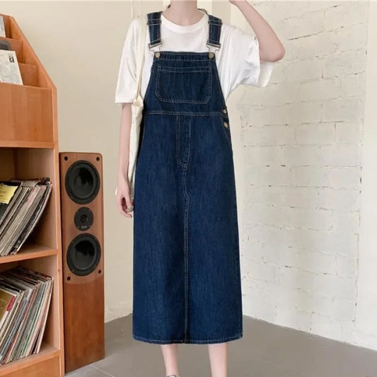 Spring Summer Denim Overall Dress Women Solid Casual Loose Spaghetti Strap Dresses Fashion Female Girls Sleeveless Jeans Dresses