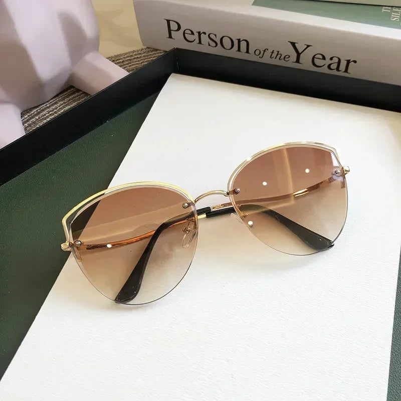 Brand Rimless Sunglasses Women Luxury Cat Eye Sun Glasses Ladies Clear Gradient Sunglass 2024 Diamond Cutting Lenes UV400