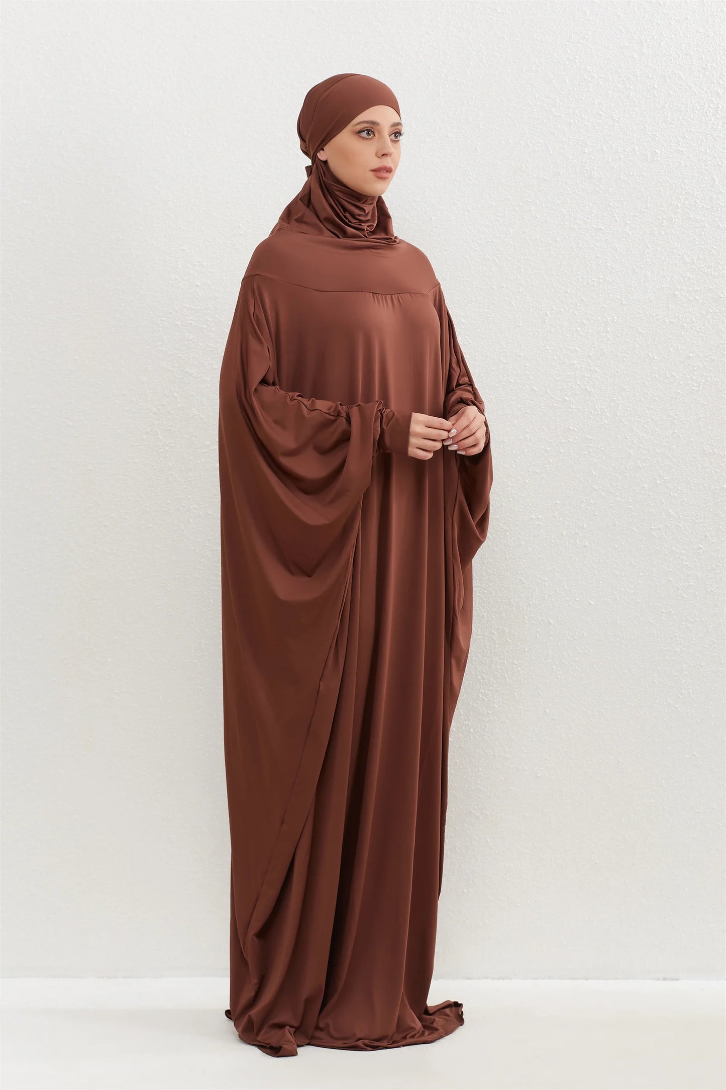 Muslim Abayas Hijab Hooded Smocking Sleeve One-piece Prayer Dress Women Jilbabs Kaftans Islamic Dubai Saudi Robe Turkish Modesty