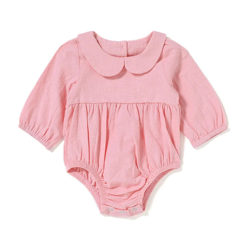 Fashion Solid Color Newborn Clothes Girls Bodysuit Summer Baby Girl Clothes Linen Cotton Long Sleeve Infant Clothing 3-18Months