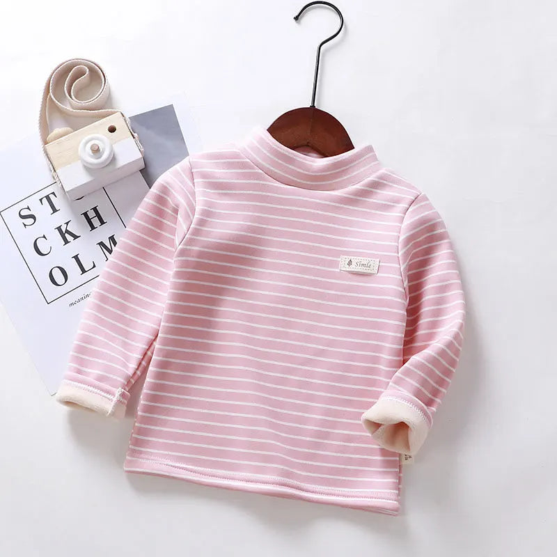 Fashion Stripe Graphic T Shirts Spring Autumn Children's Clothing boys T-Shirts Plus Velvet Long Sleeve Kids Clothes  2-7 Years