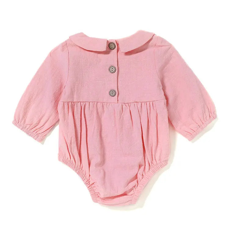 Fashion Solid Color Newborn Clothes Girls Bodysuit Summer Baby Girl Clothes Linen Cotton Long Sleeve Infant Clothing 3-18Months