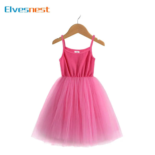 Fashion Cute Solid Color Kids Dresses for Girls Sleeveless Suspenders Ball Gown Summer Children Clothing Girl Dress 1-8 Years