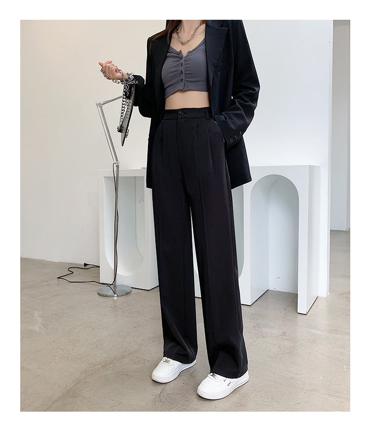 Casual High Waist Loose Wide Leg Pants for Women Spring Autumn New Female Floor-Length White Suits Pants Ladies Long Trousers