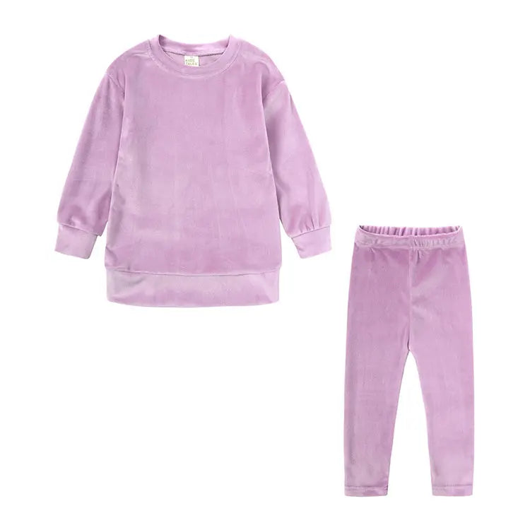 Fashion Solid Color Children Clothes Boys Sportswear Sets 2 PCS Long Sleeve Tops Pants Kids Girls Winter Clothing 2-6 Years