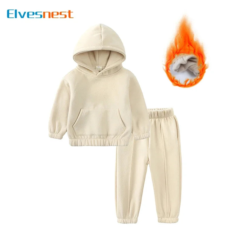 Warm Winter Clothes for Kids Boy Cotton Long Sleeve Hooded Tops Pants 2 PCS Fashion Solid Color Kids Clothes Set 2-6 Years