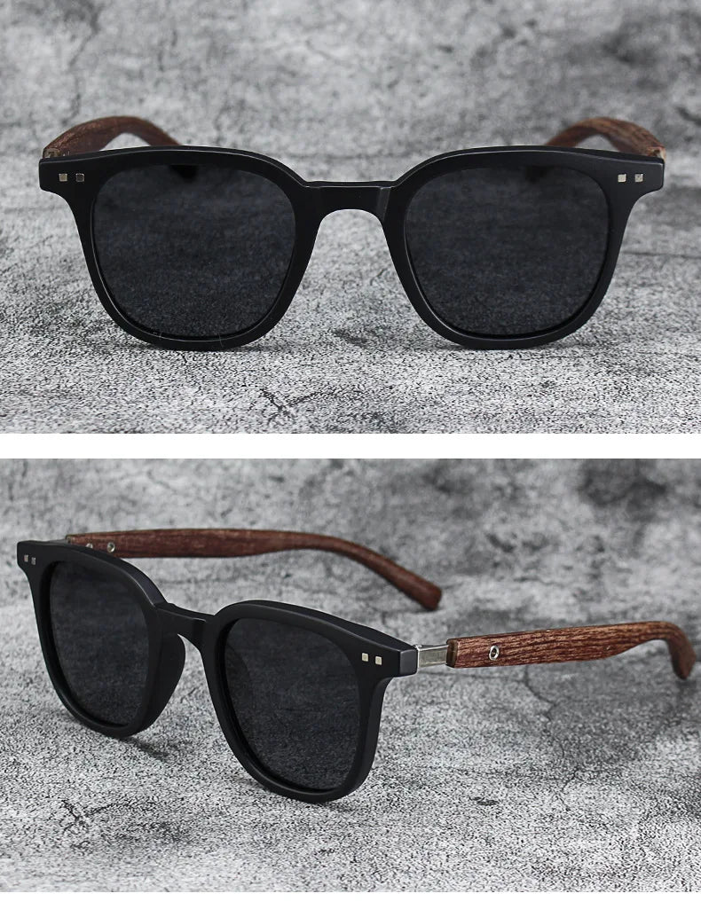 Sunglasses for Men Women's Trendy Retro Wood Grain Polarized UV Protection Eyewear Cycling Outdoor Street Photography