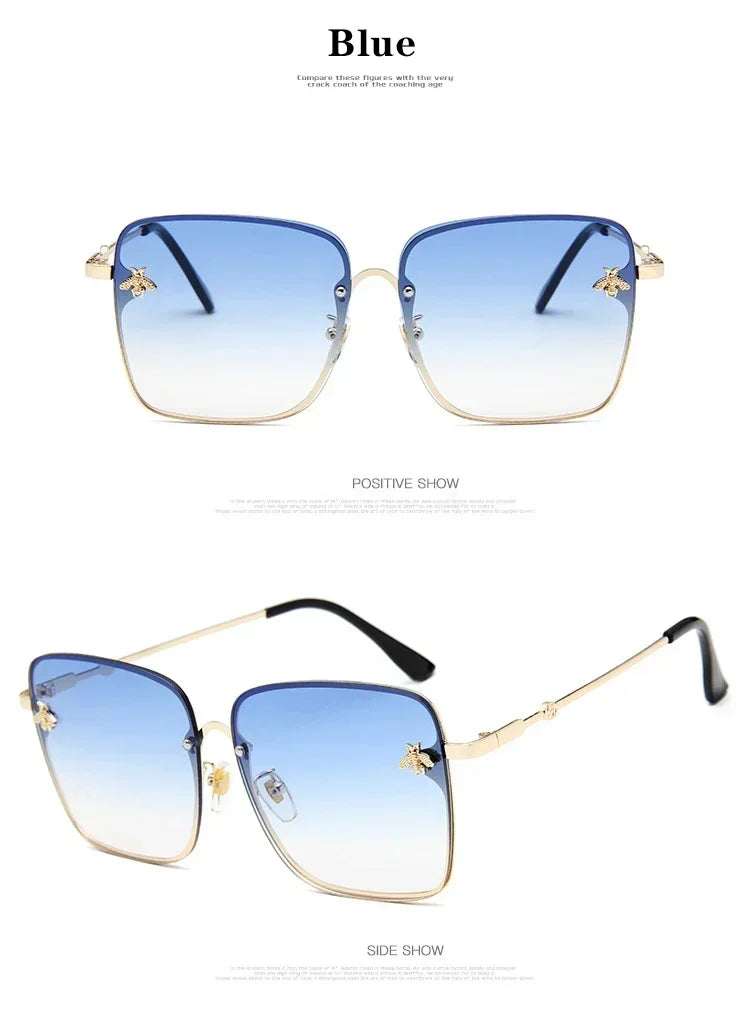 Luxury Brand Designer Sunglasses Woman Vintage Rimless Square Sun Glasses Female Gradient Shades Little Bee Ladies Oculos