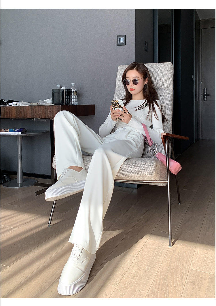 Casual High Waist Loose Wide Leg Pants for Women Spring Autumn New Female Floor-Length White Suits Pants Ladies Long Trousers