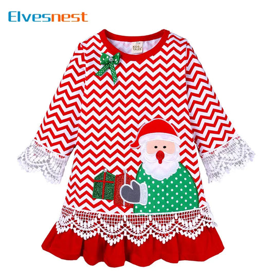 Cartoon Christmas Children Clothing Girl Dress Spring Autumn Kids Dresses for Girls Cotton Long Sleeve Kids Dress 1-6 Years