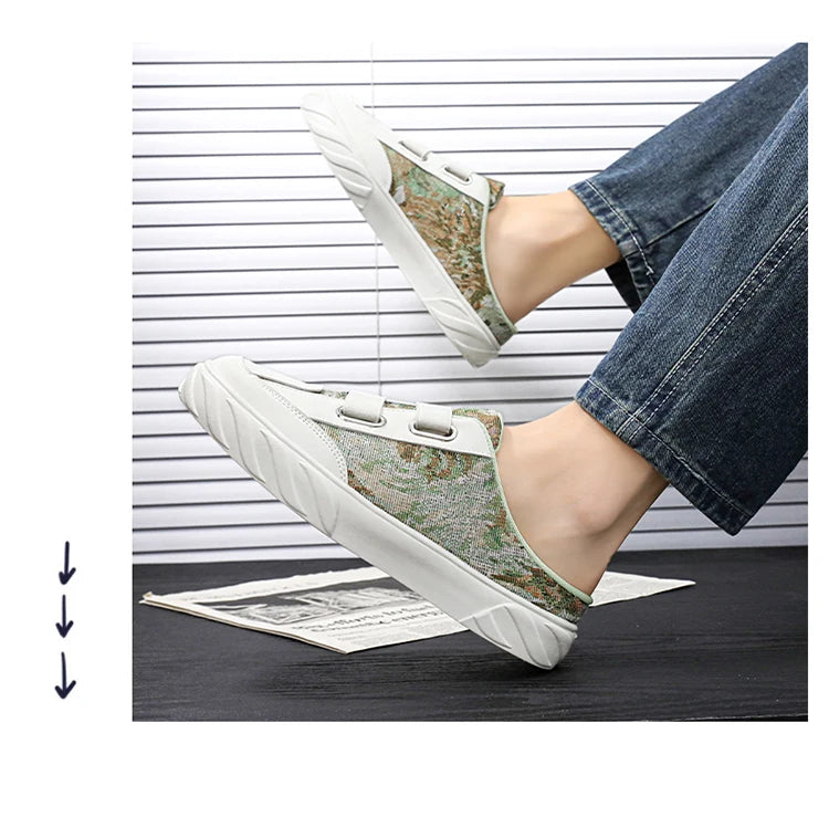 Spring summer half slipper casual sports shoes men's designer flat light fashion walking shoes canvas shoes 2024 new