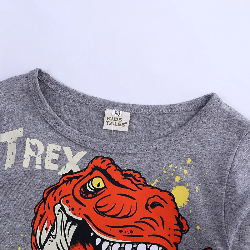 Cartoon Dinosaur Graphic T Shirts Spring Autumn Kids Clothes Boys T-shirt Cotton Long Sleeve Children Clothing Tops 2-7 Years