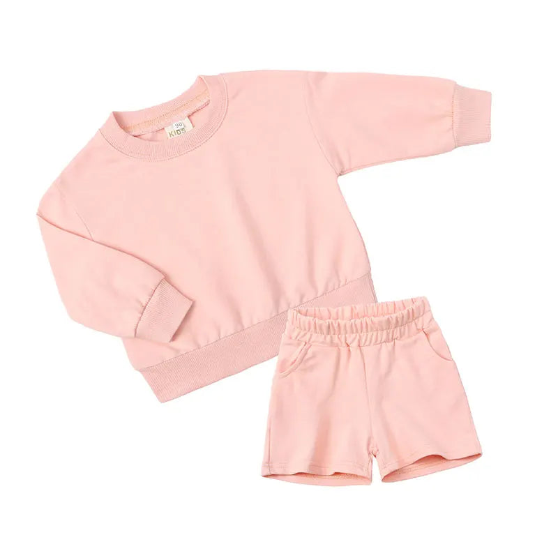 Fashion Solid Color Kids Clothes Girls Outfits Cotton Long Sleee Tops+shorts Spring & Autumn Children Clothing Sets