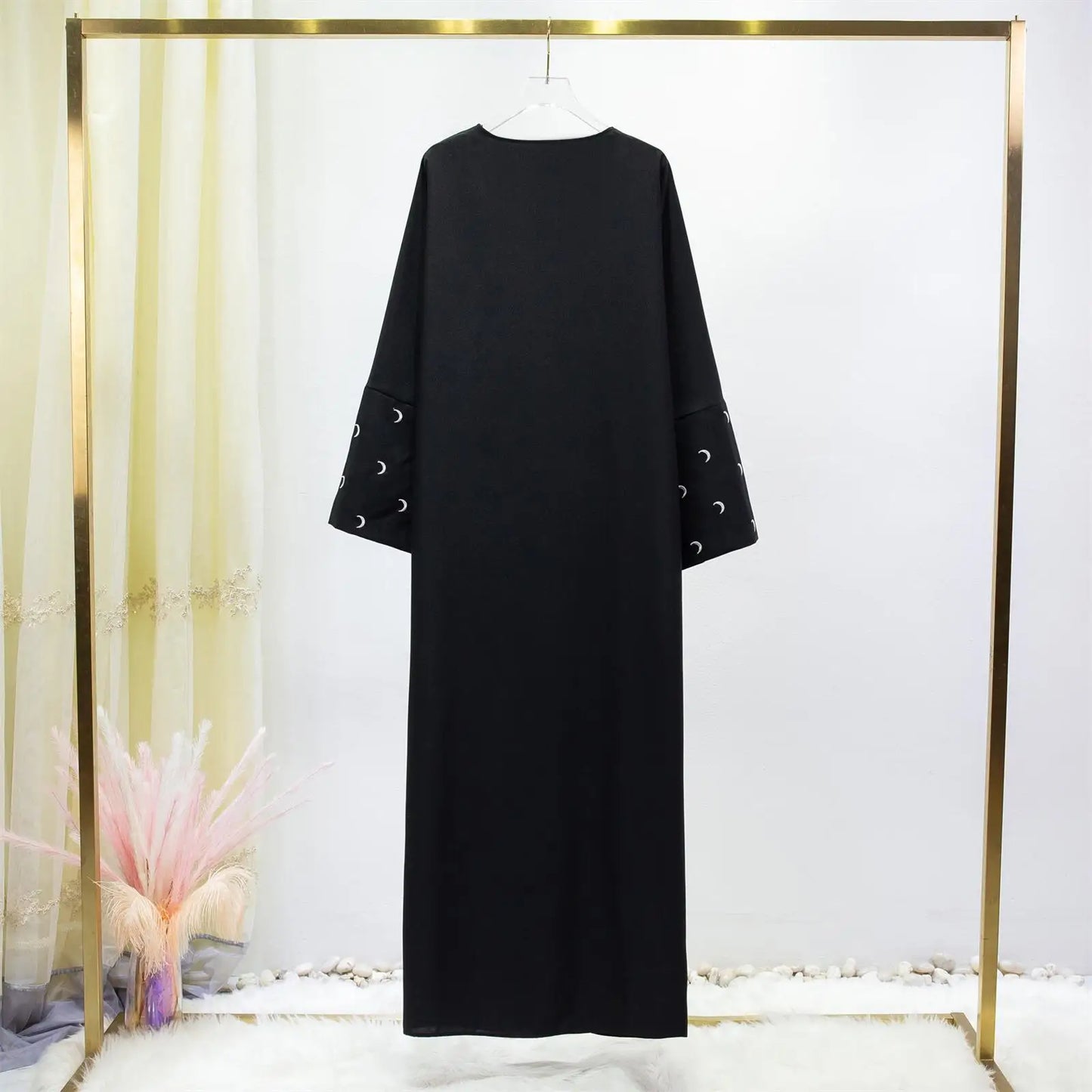 1pc Elegant Humble Moon Embroidery Sleeve Cardigan Abaya Shawl Cape Suitable For And Festivals