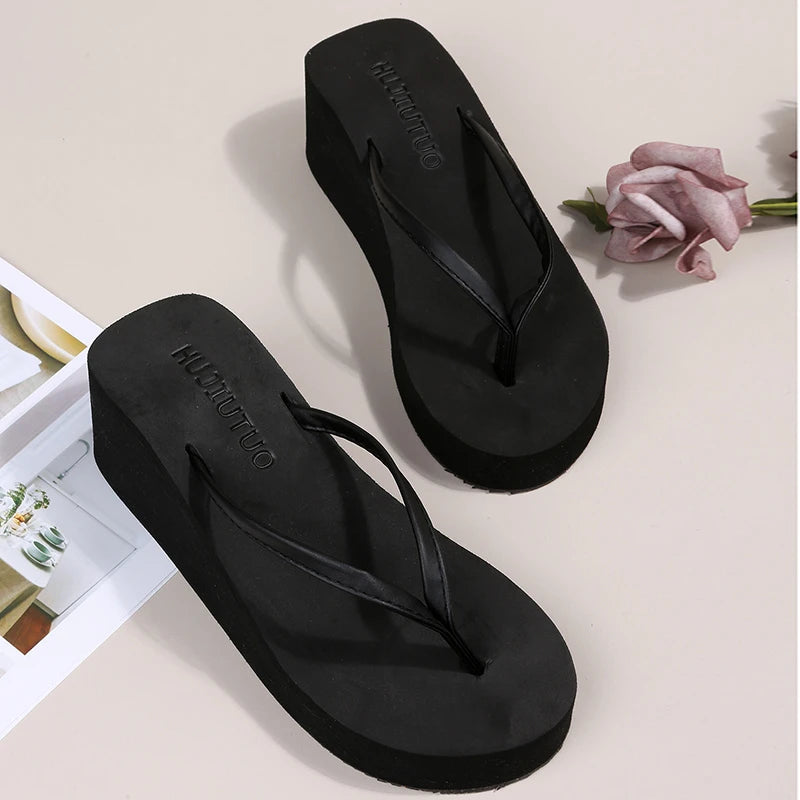 Women's Summer Beach Wedges Flip-Flops Lightweight Clip Toe Platform Sandals Woman High Heeled Outdoor Slides Orthopedic Shoes