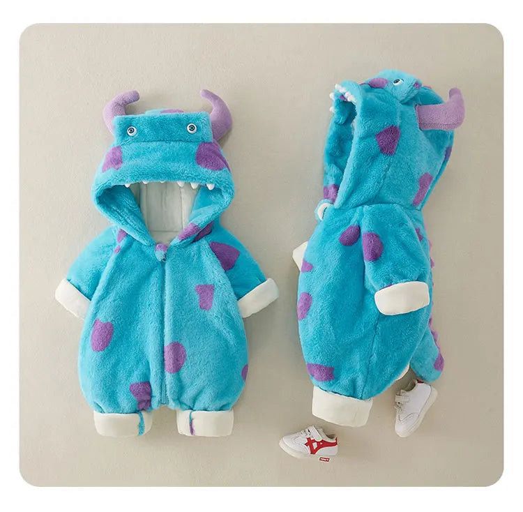 Cartoon Baby Girl Clothes Long Sleeve Plush Thicken Hooded Baby Clothes Boys Rompers Winter Warm Newborn Clothing 3-18 Months