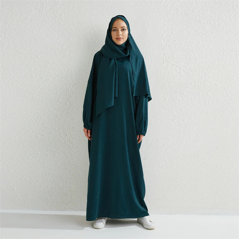 Muslim Abaya Prayer Dress One-piece Hooded Smocking Sleeve Islamic Clothing Women Jilbab Dubai Saudi Black Robe Turkish Modesty