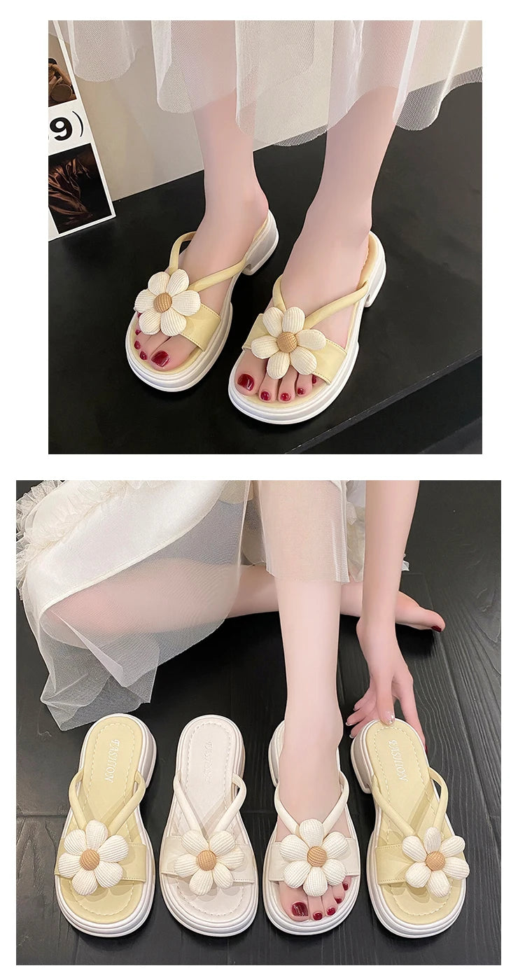 Women's Sweet and Fashionable Casual Slippers 2024 New Vacation Beach Sandals Thick Sole Slippers