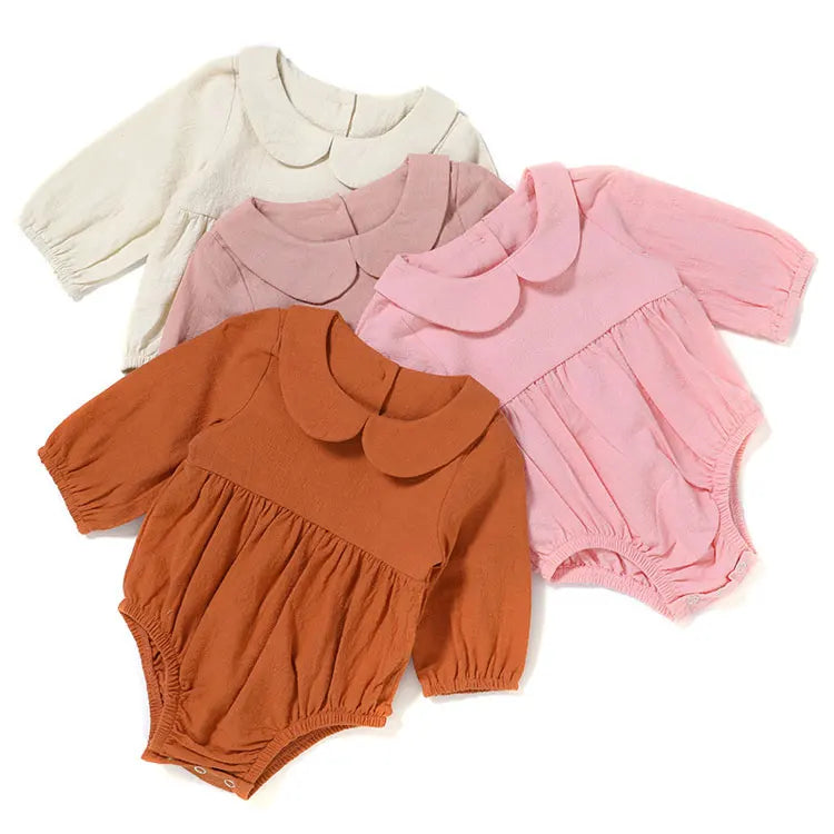 Fashion Solid Color Newborn Clothes Girls Bodysuit Summer Baby Girl Clothes Linen Cotton Long Sleeve Infant Clothing 3-18Months