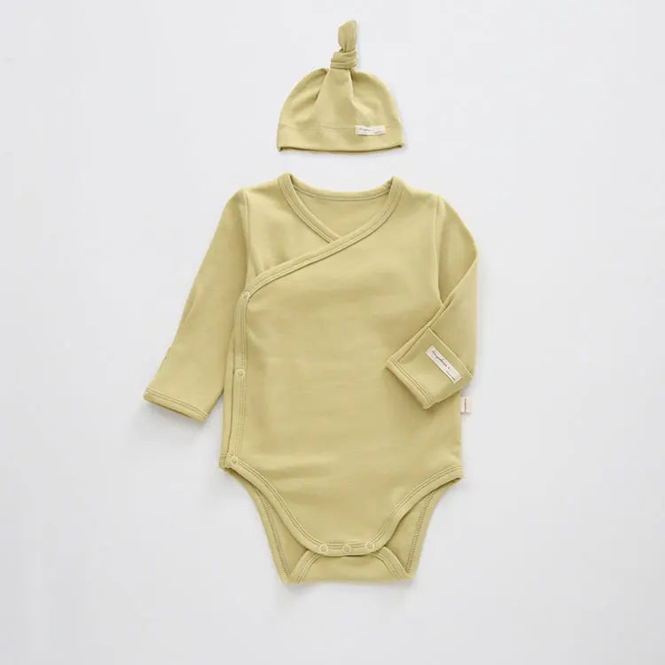 Fashion Solid Color Boys Bodysuit + Hat 2 Pcs Spring & Autumn Baby Girl Bodysuit Long Sleeves Newborn Clothes 3-18 Months