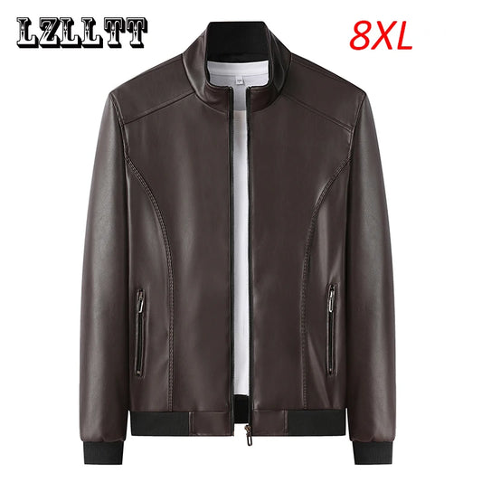 Spring Autumn Men Casual Windproof Soft leather Jackets Coats Mens Vintage Outwear PU Overcoat Jacket Coats Male Plus Size 8XL