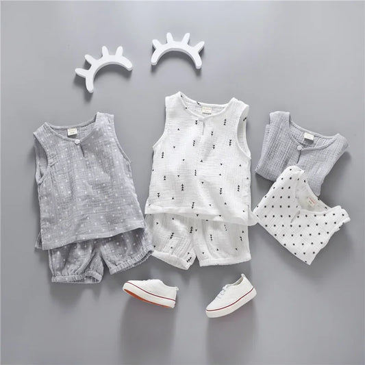 Fashion Baby Boys Clothes Summer Kids Clothes Boys Sets Cotton Sleeveless Tops+Shorts 2 PCS Children Clothing 1-4 Years