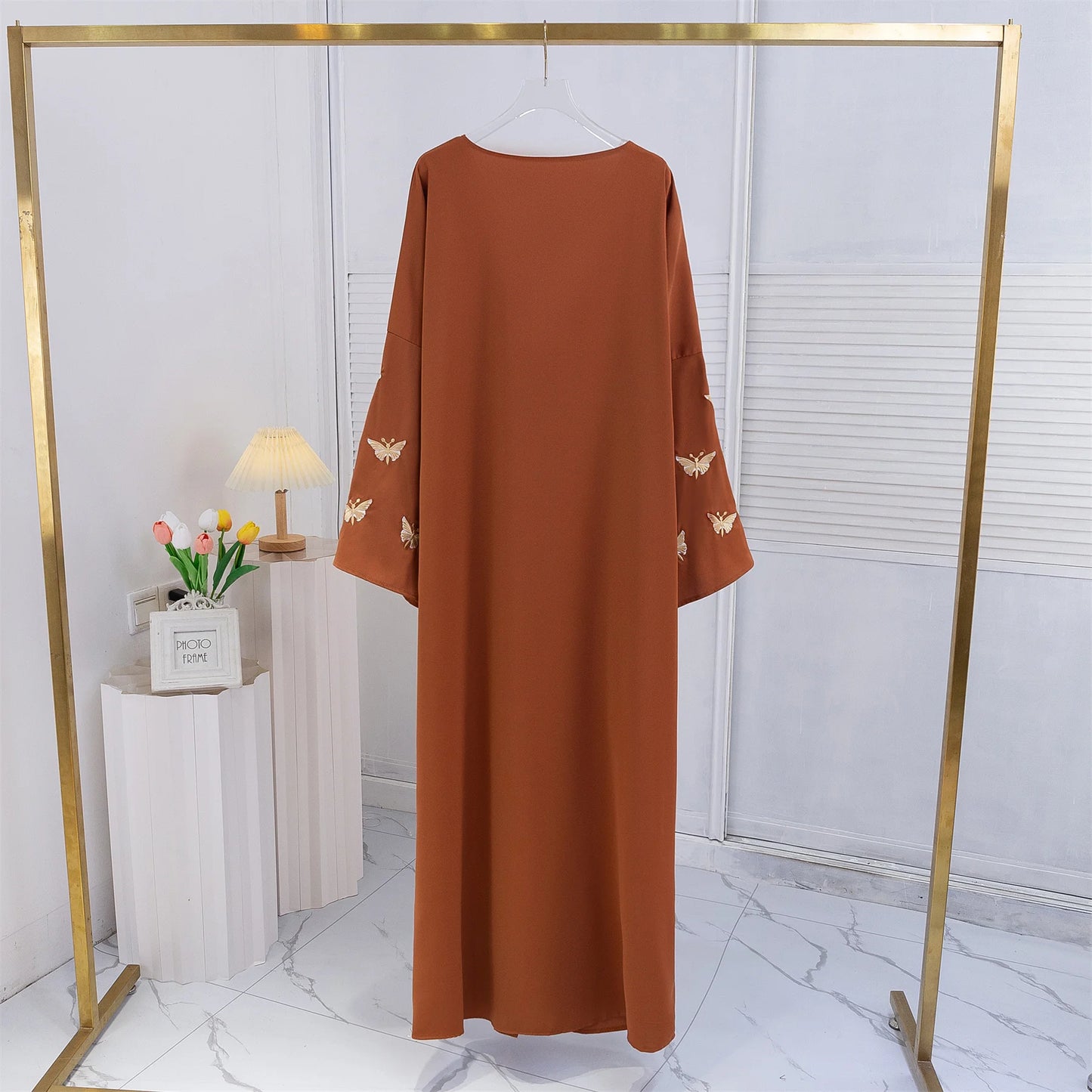 Butterfly Embroidery Open Front Abaya Women Long Sleeve Maxi Length Dress Muslim Abayas Kaftans Women Jilbabs Women's Clothing