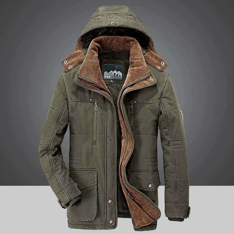 Winter Men Fleece Warm Hooded Thick Jackets Parka Coat Men Casual Outdoor Military Overcoat Jacket Windbreaker Male Big Size 6XL