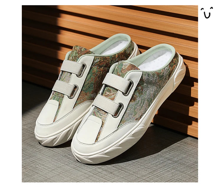 Spring summer half slipper casual sports shoes men's designer flat light fashion walking shoes canvas shoes 2024 new