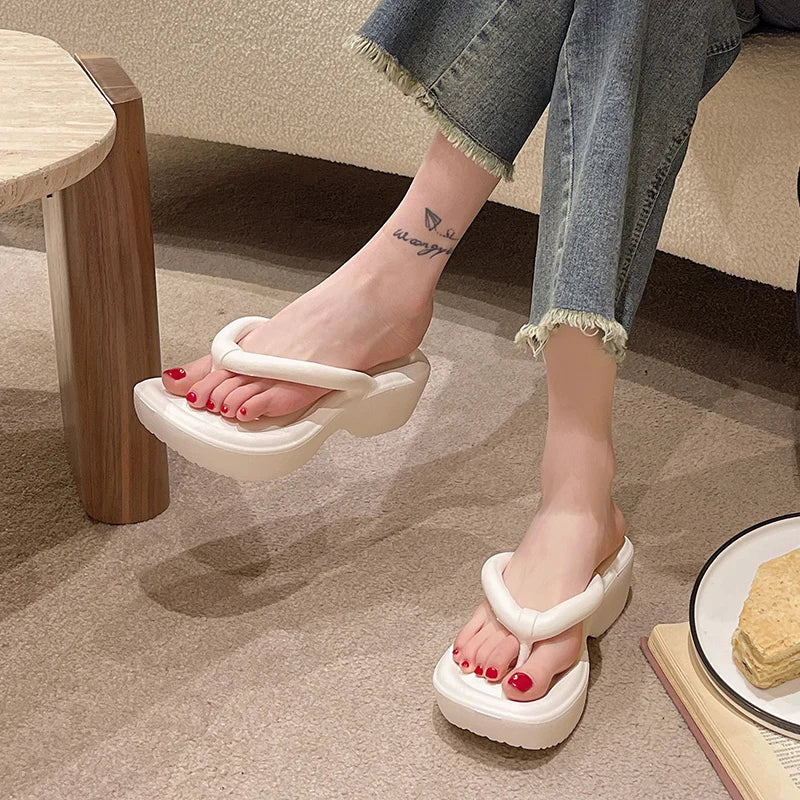 Women's Thick Bottom Wedges Flip Flops 2024 Summer Clip Toe Chunky Platform Sandals Woman Eva Non Slip Outdoor Slippers Slides