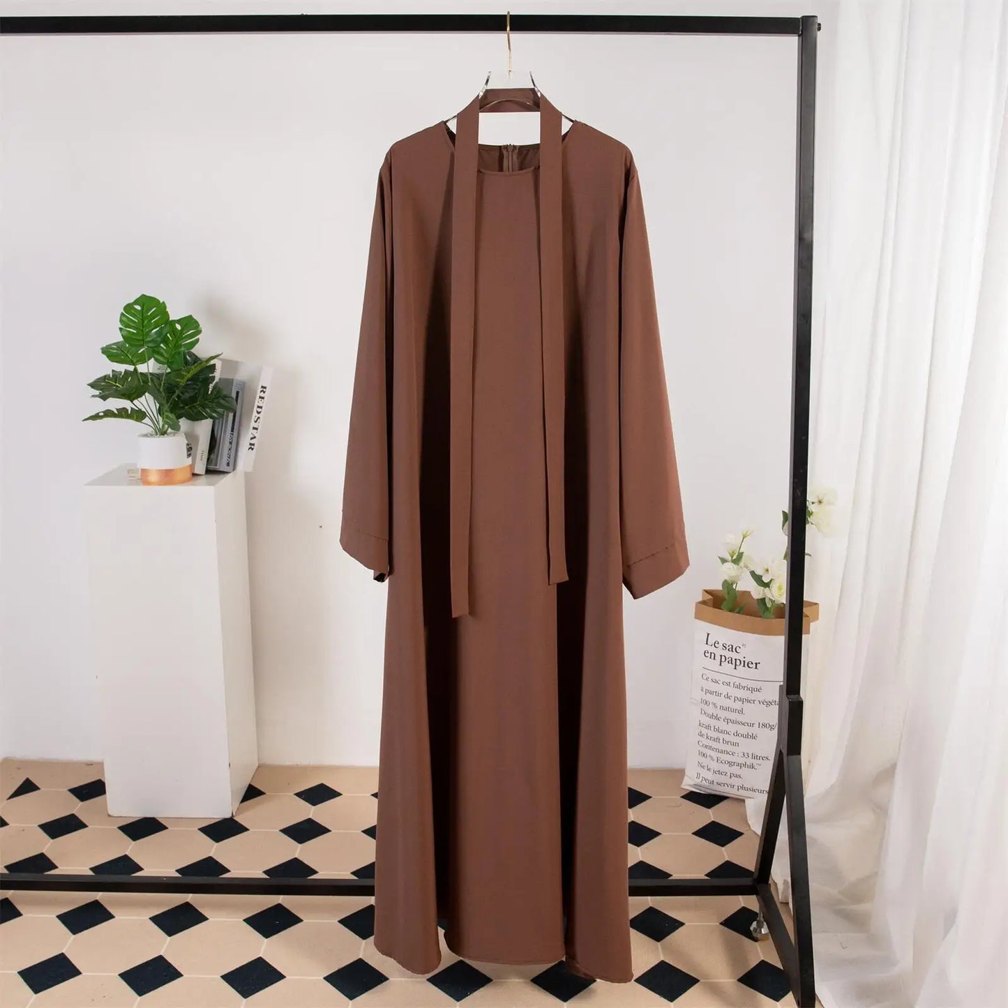 Muslim Abayas Loose Kaftans Prayer Dress With Belt Full Sleeve Islamic Clothing Women Jilbabs Dubai Robe Ramadan Dresses