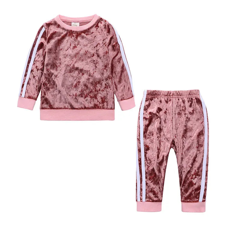 Fashion Kids Clothes Girl Outfit Set Gold Velvet Long Sleeve Tops Pants 2 PCS Spring & Autumn Children Clothing 1-4 Years