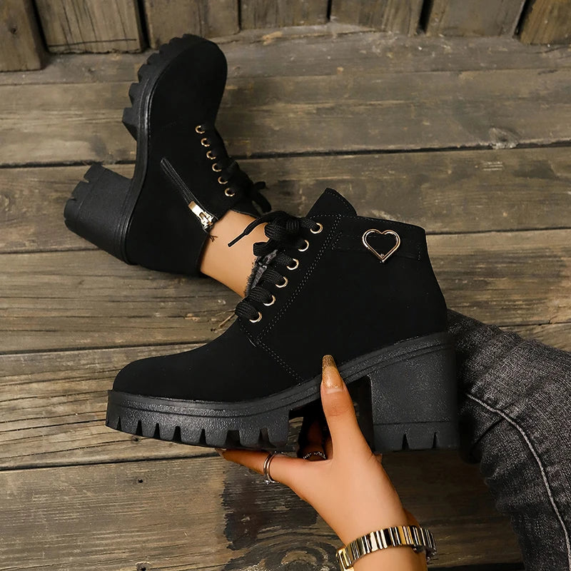 Chunky Platform Ankle Boots Women 2024 Autumn Pu Leather High Heels Short Boots Woman Side Zipper Thick Heeled Black Botas Mujer