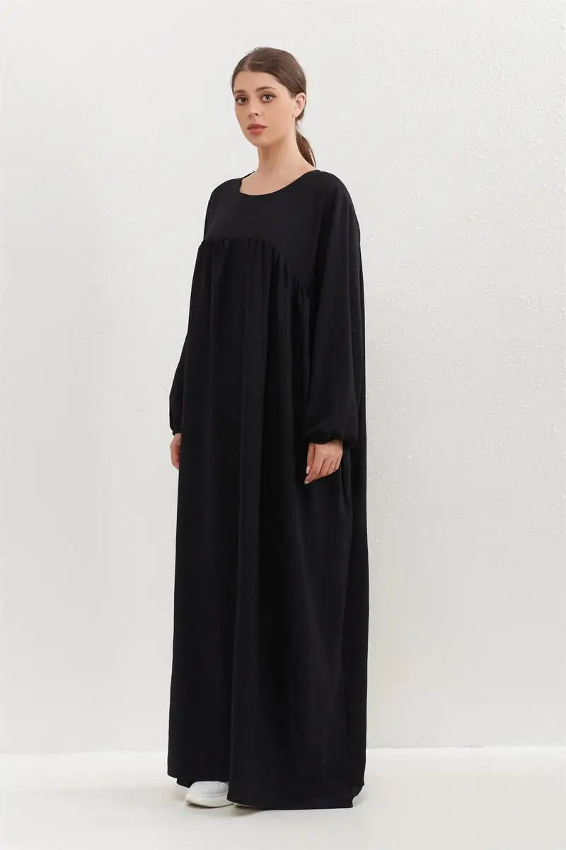 Muslim Dress Spring Autumn Women Loose Maxi Dresses Fashion Female Full Sleeve O-neck Casual Solid Pockets Robe Long Dresses