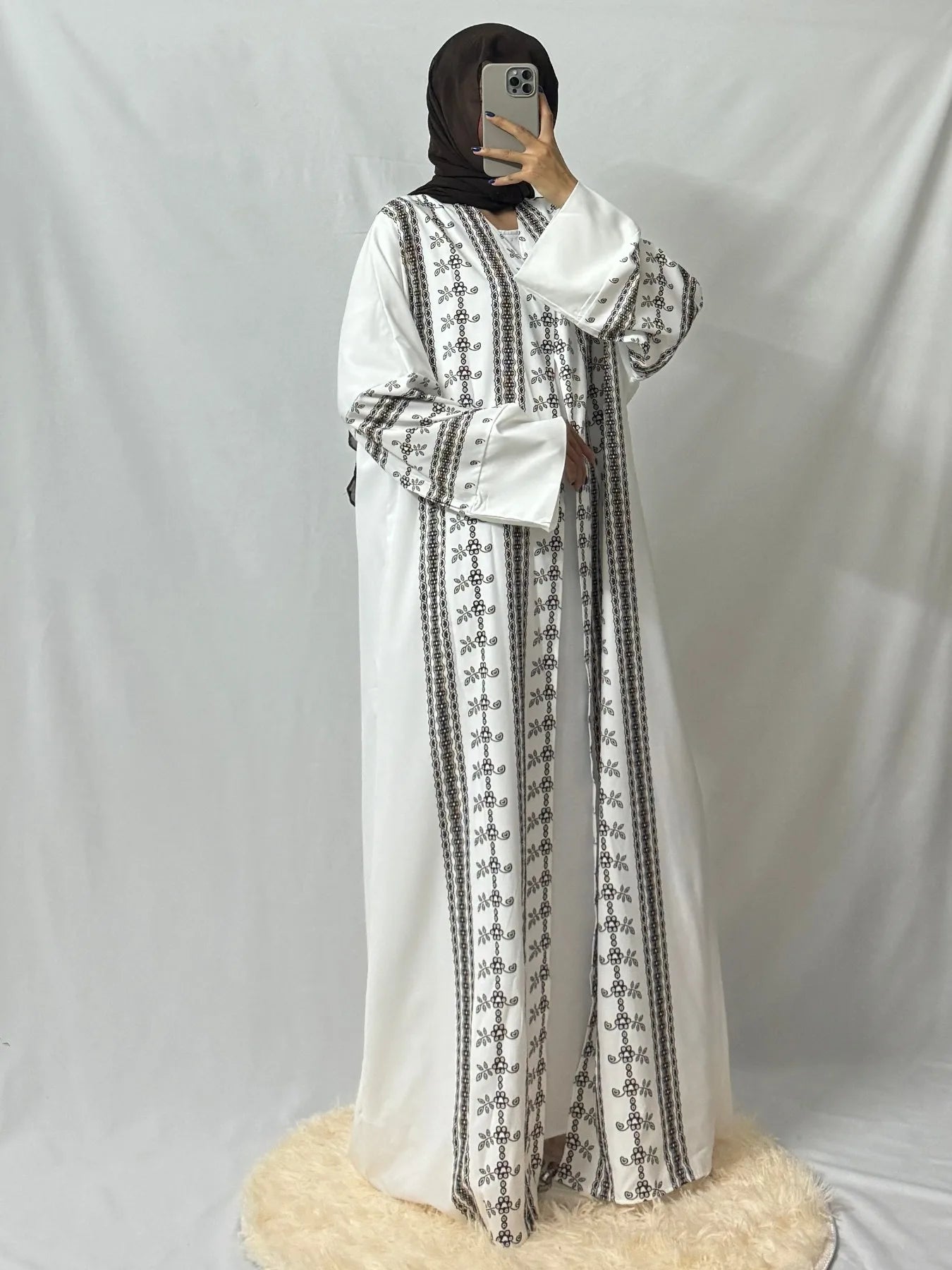 Printed Open Front Abaya Muslim Kaftans Long Sleeve Maxi Ramadan Prayer Dresses Ethnic Islamic Clothing Muslim Jilbabs Abayas