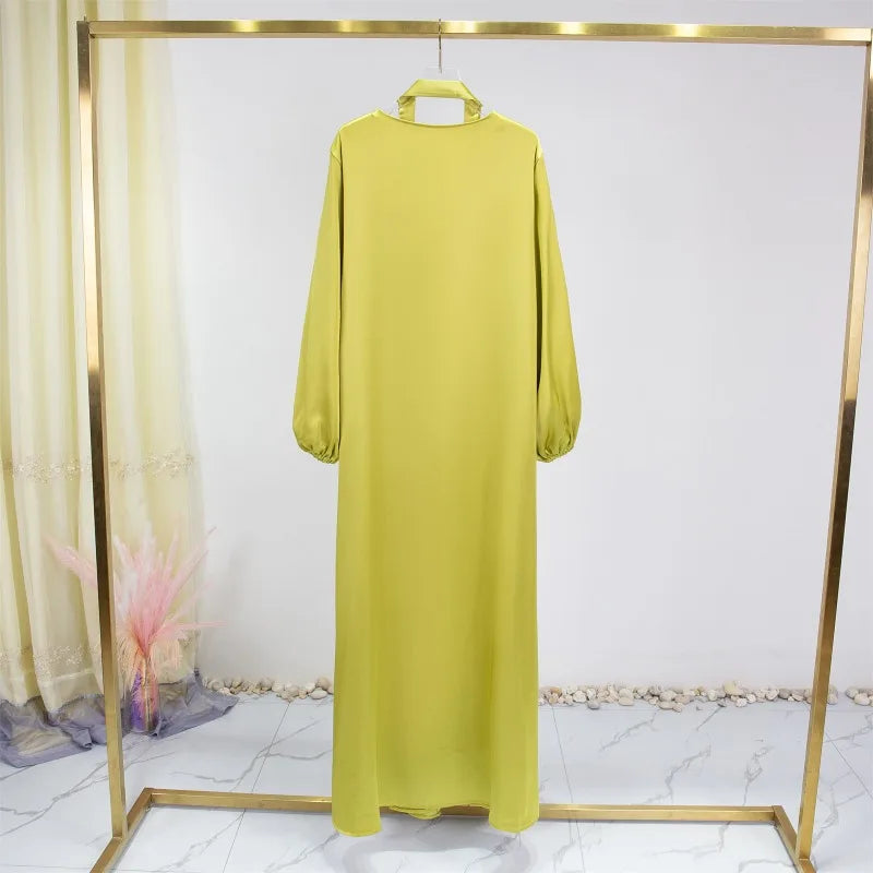 Women Abayas Muslim Kaftan Puff Sleeves Lace-up Maxi Length Ramadan Dresses Jilbabs Open Front  Abayas Outwear Cardigan Coats