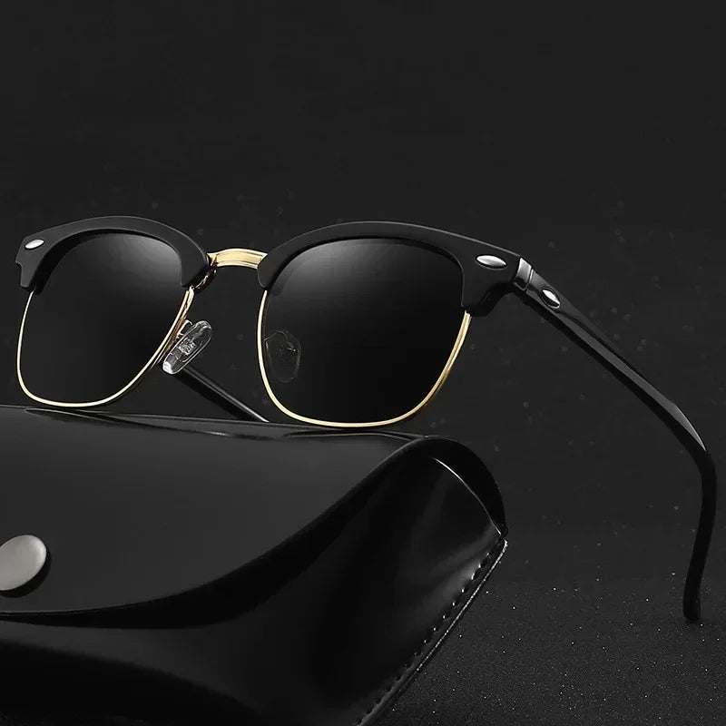 Half Frame Square Sunglasses Man Woman Luxury Brand Designer Sun Glasses Male Retro Rivet Mirror Eyewear Metal Gafas De Sol