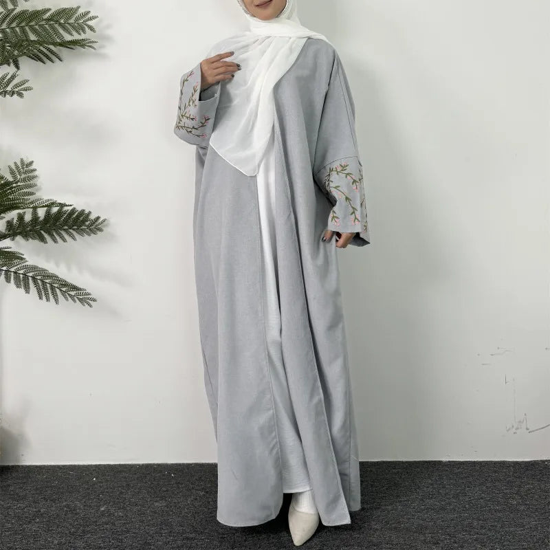 Embroidery Open Front Abaya Long Sleeve Maxi Length Dress Womens Clothing Muslim Cardigan Abayas Out Kaftans Women Jilbabs